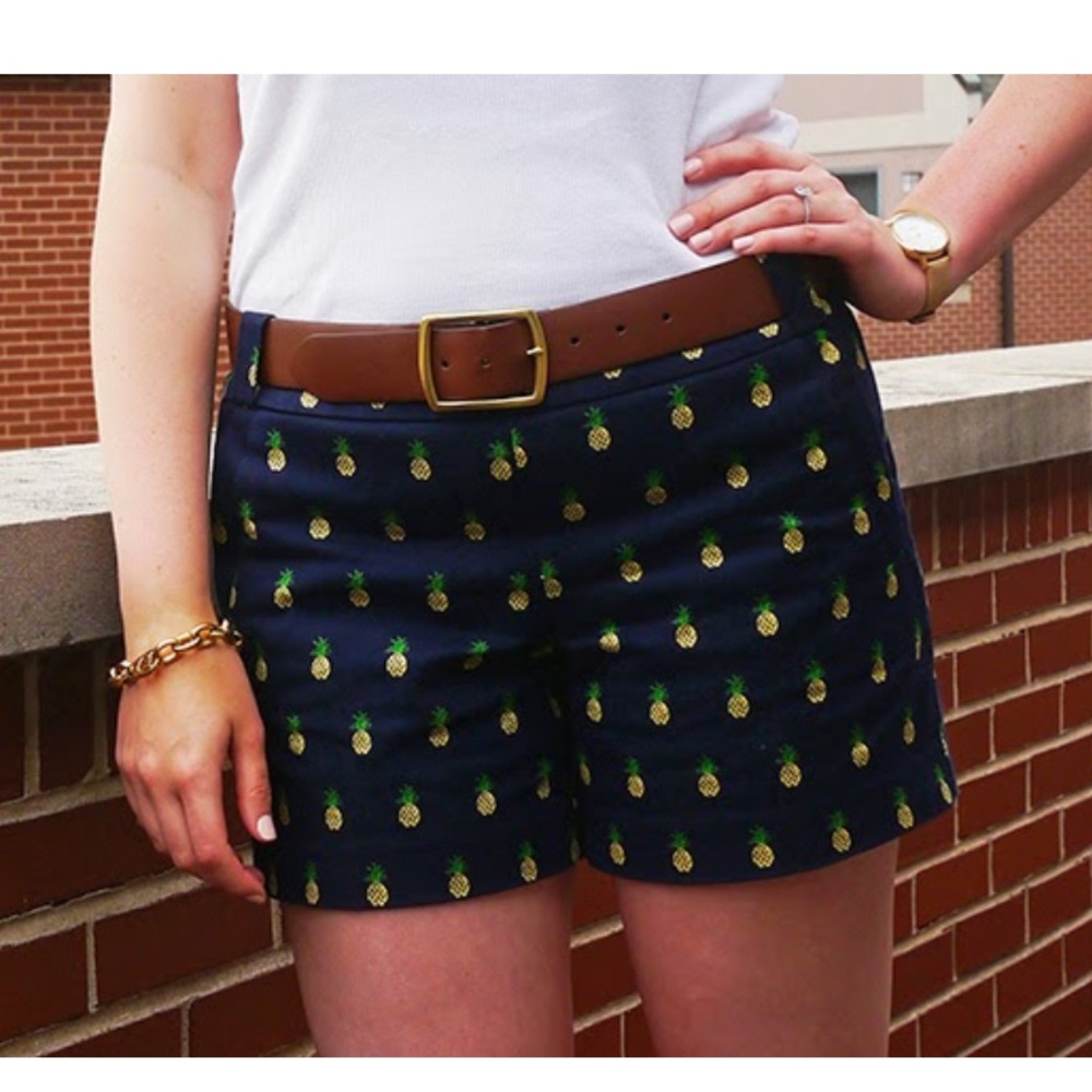 J. Crew Pineapple Print Stretch Chino Shorts Size 12 - Picture 1 of 12